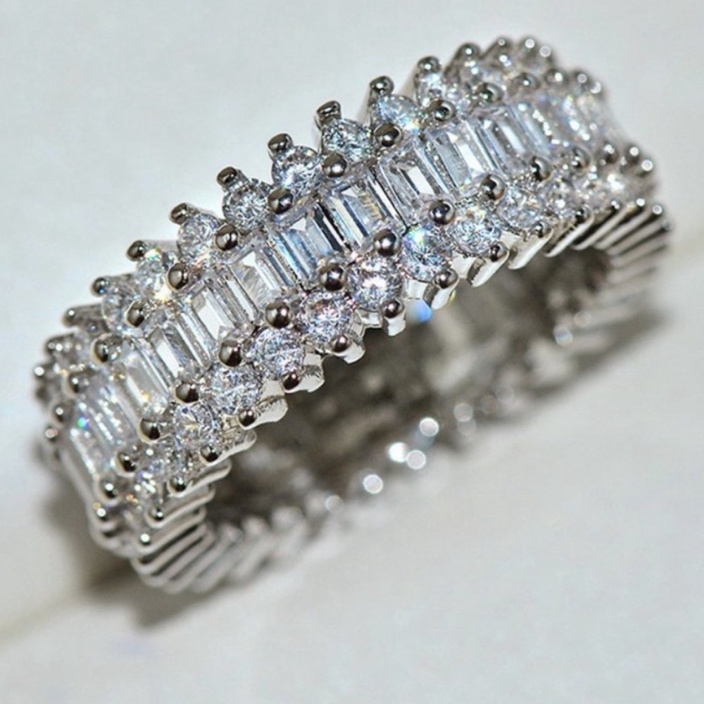 Silver Baguette and Round Diamond Eternity Ring